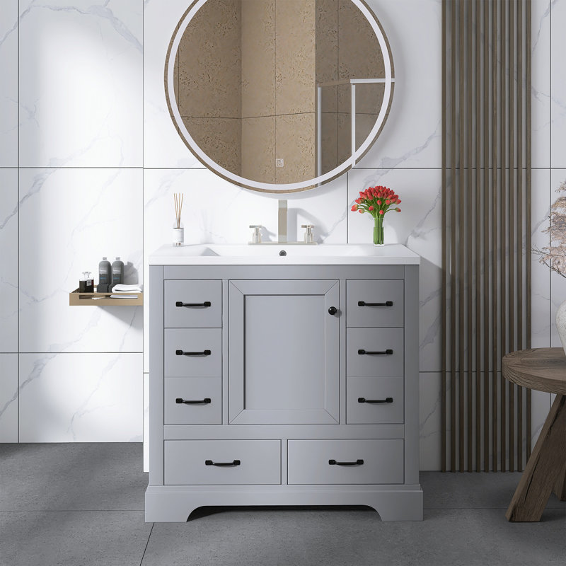 Meuble-lavabo autoportant de 30 po avec lavabo, Gris / noir