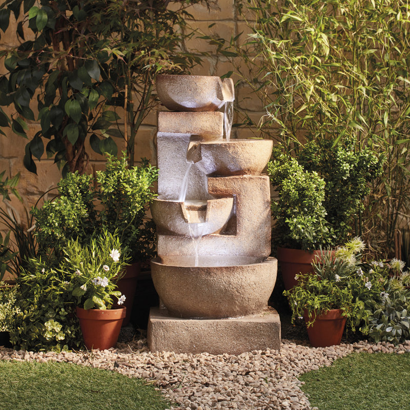 Weather Resistant Cascade Fountain with Lights