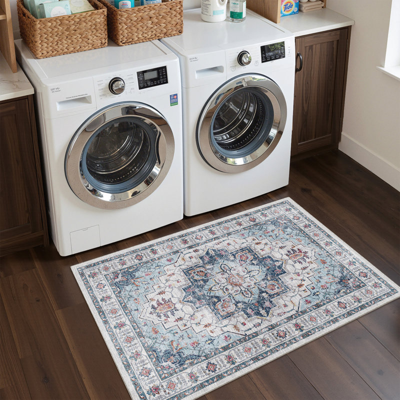 Tapis antidérapant Malila, Bleu, Rectangulaire 2 pi x 3 pi