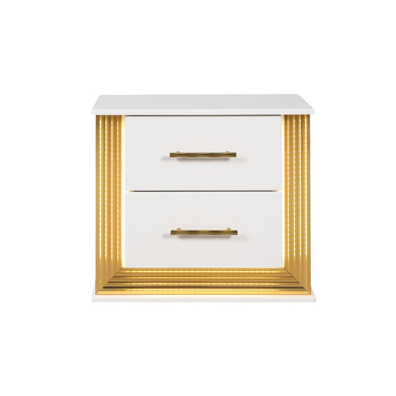 Table de chevet contemporaine avec lumières DEL - 2 armoires de chambre en bois blanc