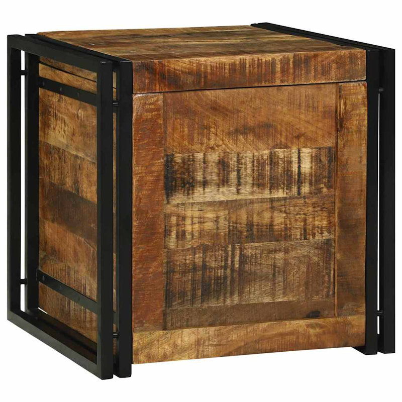 Boîte de rangement vidaXL en bois de manguier brut 19,69 x 19,69 x 19,69, Brun mangue / noir