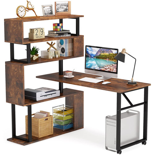 Latitude Run® Rotating L Shaped Desk with Bookshelf & Reviews | Wayfair