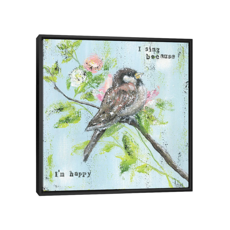 Sing Sing I'm Happy par Ashley Bradley - reproduction d'art, H 37 po x l 37 po x P 1,5 po, Toile avec cadre noir