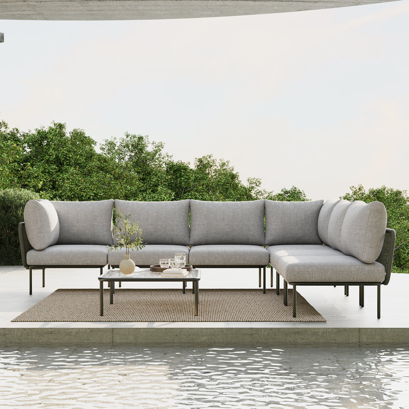 Latitude Run® 7 Pieces Aluminum Patio Furniture Set, Modern Modular Sectional Sofa with Coffee Table and Upgrade Thickness Cushion