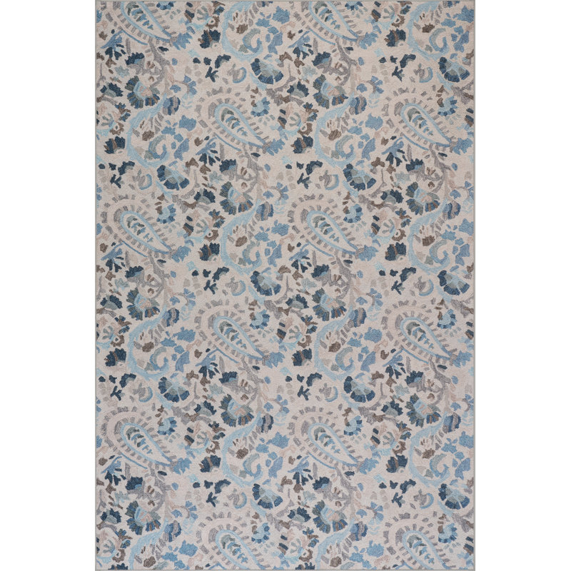 Ines Blue Machine Printed Washable Rug, Rectangle 3' x 5'