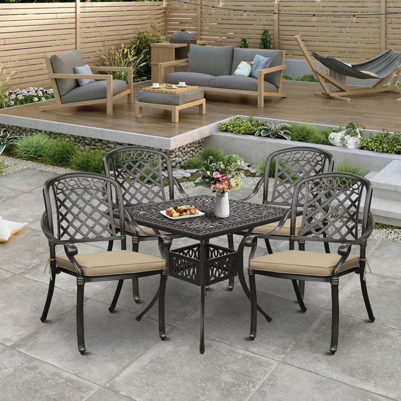 5pcs Cast Aluminum Outdoor Patio Dining Set, All Weather Outdoor Furniture Dining Set For Patio, Balcony, Lawn, Garden, Backyard (square Table+4 Dining Chairs)