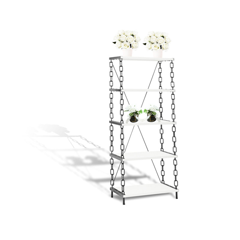 Bibliothèque de style industriel noir / blanc avec 5 tablettes verticales en bois d'ingénierie pour bureau personnel