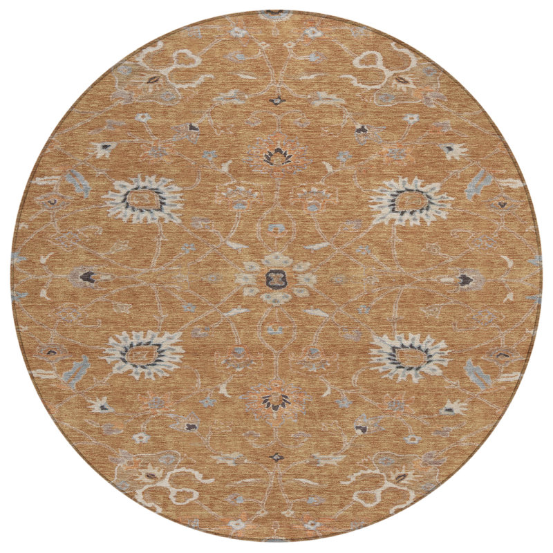 Clara Orange Washable Indoor-Outdoor Rug - , 8' x 8'