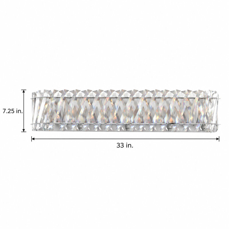 Applique murale de salle de bain 33 po à 6 lumières en nickel poli avec abat-jour en verre cristal superposé, Nickel