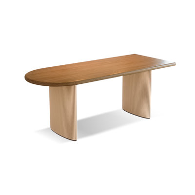 Nut-brown + Half-circle Solid Wood Dining Table