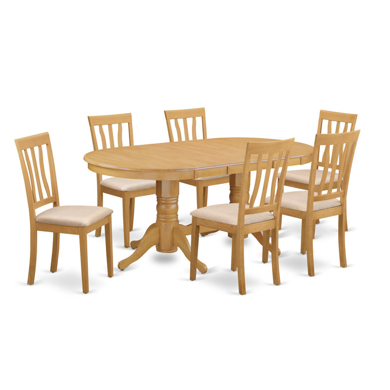 Ensemble de table de salle à manger 7 pièces composé d'une table de salle à manger ovale avec rallonge papillon et 6 chaises en lin, chêne