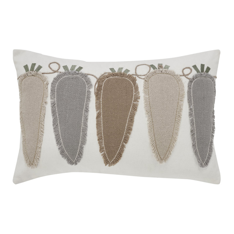 Natural Creme Cotton Burlap Embroidered Rectangle Throw Pillow