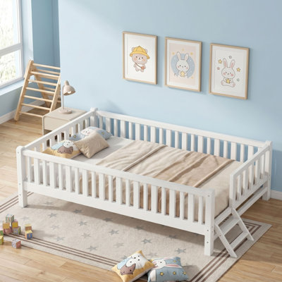 Twin Wood Platform Bed with Guardrail