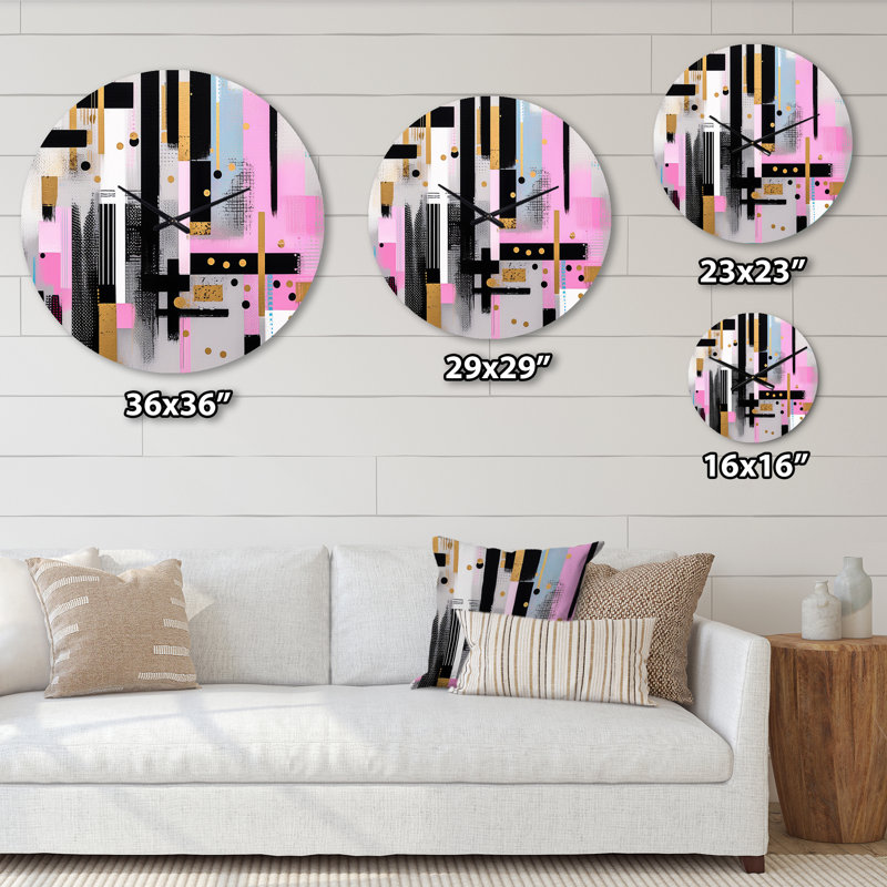 Pink Gold Bold Stripes Metal Wall Clock, Small