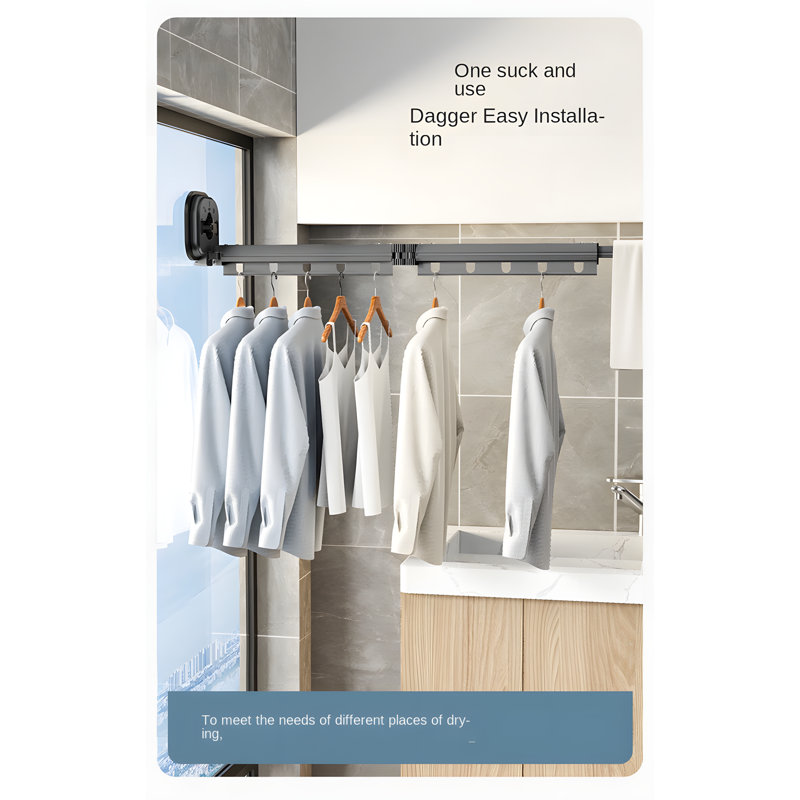Séchoir à vêtements pliable à ventouse, support à linge mural extensible pour salle de bain, balcon et voyage