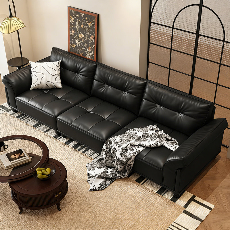 Black Genuine Leather Modular Sofa cushion couch