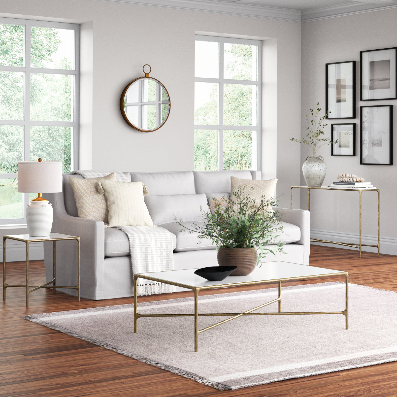 Evelynn 3-Piece Living Room Table Set, Brass, White