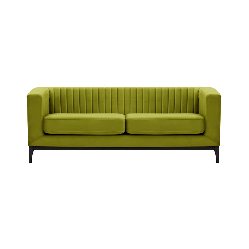 Buker Velvet Square Arms Sofa, Olive Green, Black