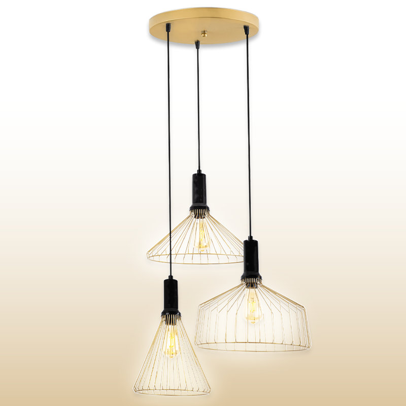 Luminaire suspendu cage réglable en métal à 3 lumières de hauteur réglable