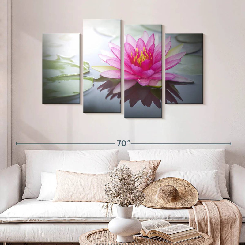 Harnek lotus rose rayonnant, H 32 po x l 52 po