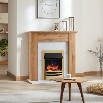 FLAMEKO Verona Electric Fireplace Insert, Logs and Black Chips Included 2kW Heater, Bauhaus Fret, Remote