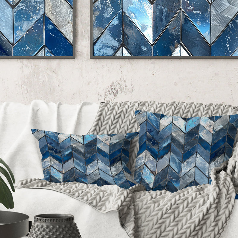 Chevron Waves - Coussin lombaire Glam, Bleu / argent