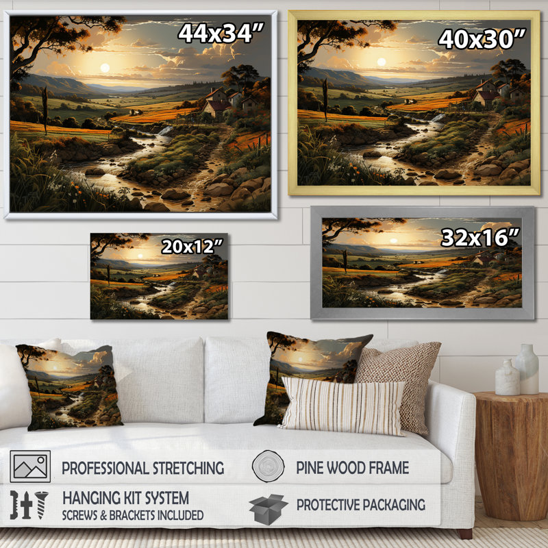 " Vineyard Charm Landscape V ", 24" H x 32" W x 1" D, Black Floater Framed