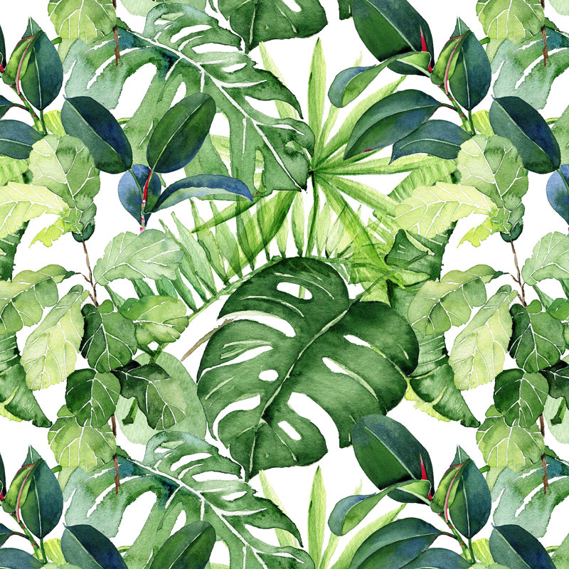 Papier peint floral feuilles vertes, L 57 po x l 86 po