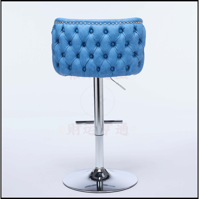Tabouret Meyke, Siège bleu / cadre argenté