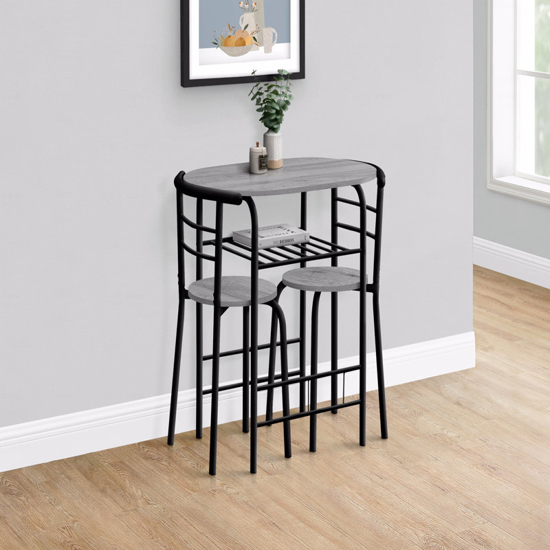 Ensemble de table de salle à manger, 3 pièces, petit, L 32 po, Noir, Noir, Gris