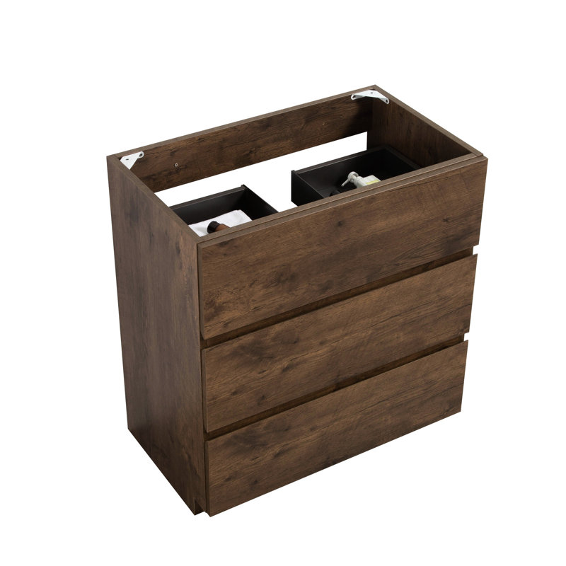 Armoire 24F-105: noyer, 3 tiroirs, pré-assemblée, look moderne gracieux, rangement maximal, lisse et silencieuse, poignée, plancher élégant non fourni 24F-105, Maximize & Op, Présent
