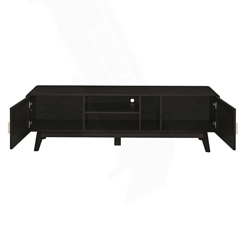 Console de télévision, meuble télé en rotin avec 2 armoires de rangement, centre de divertissement, console média