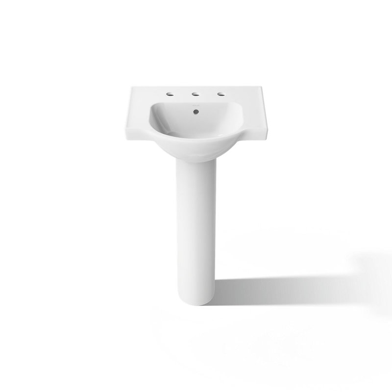 Veer™ Ceramic Pedestal Bathroom Sink with Overflow, White, 8" Centers, 35.5" H x 21" L x 18.25" W