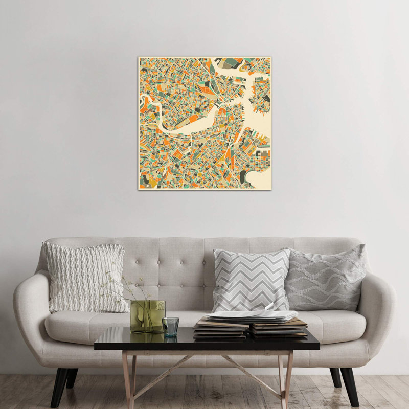 Abstract City Map Of Boston by Jazzberry Blue - No Frame Print on Canvas, 93.98 cm H x 93.98 cm W x 3.175 cm D