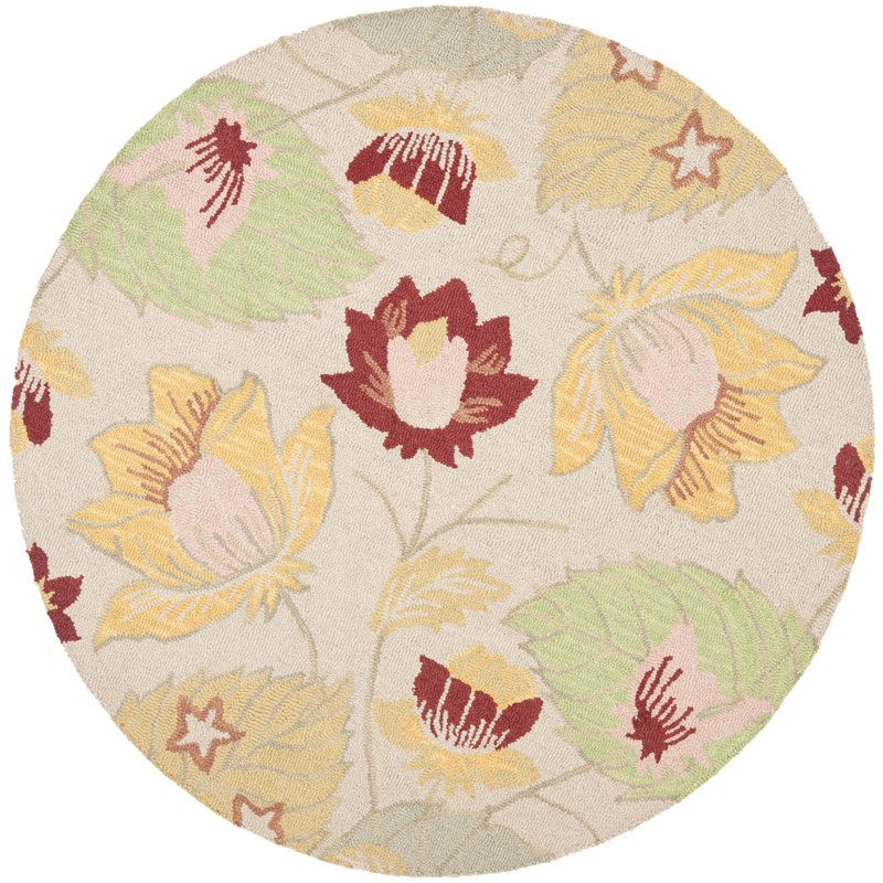Emrick Blossom Hand Hooked Wool Floral Rug, Round 6'