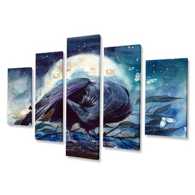 DesignArt Raven on the Tree Branch with Shining Moon - 5 Piece Wrapped ...