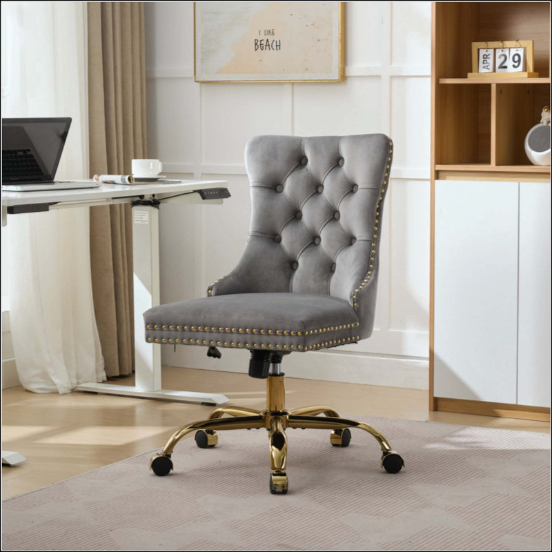 Fauteuil de bureau, siège de bureau en poils de lapin artificiel avec base en métal, chaise de bureau pivotante réglable, chaise de coiffeuse