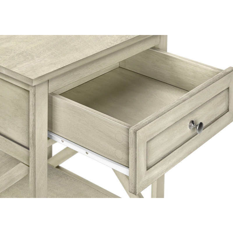 Table de salon à 2 niveaux avec placage blanc antique et étagère inférieure de rangement, 2 tables de chevet avec tiroir pour chambre à coucher