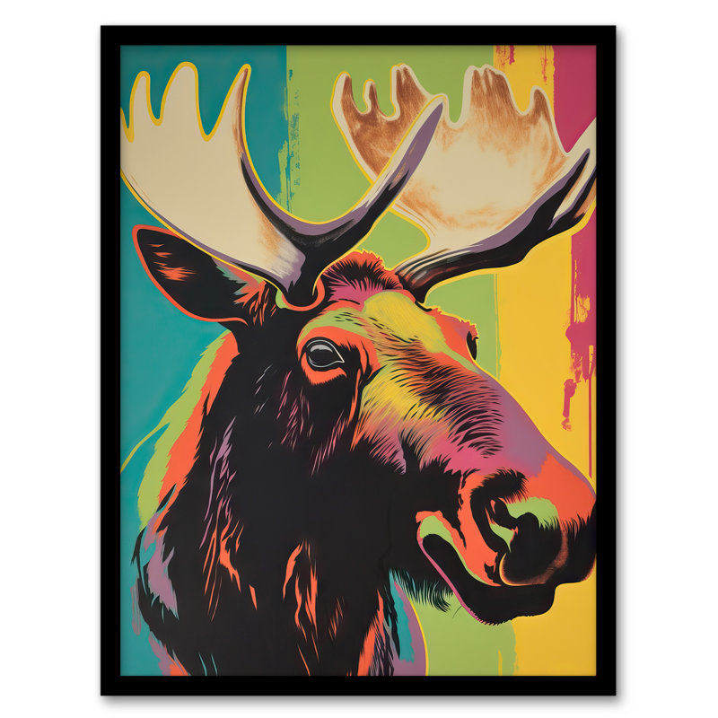 Mesude Canadian Moose Psychedelic Animal Portrait Vibrant Bright - Single Picture Frame Print