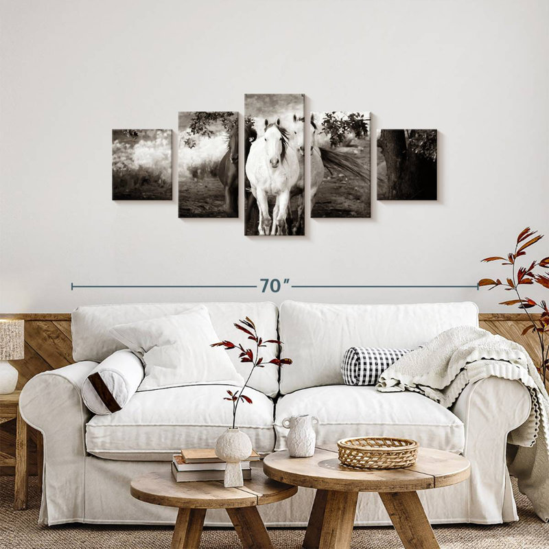 Trois chevaux sauvages sépia, H 24 po x l 55 po