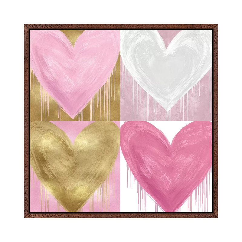 Big Hearted Quartet II by Lindsay Rodgers - Print on Canvas, Classic Brown Wood Framed, 66.04cm H x 66.04cm W x 3.81cm D