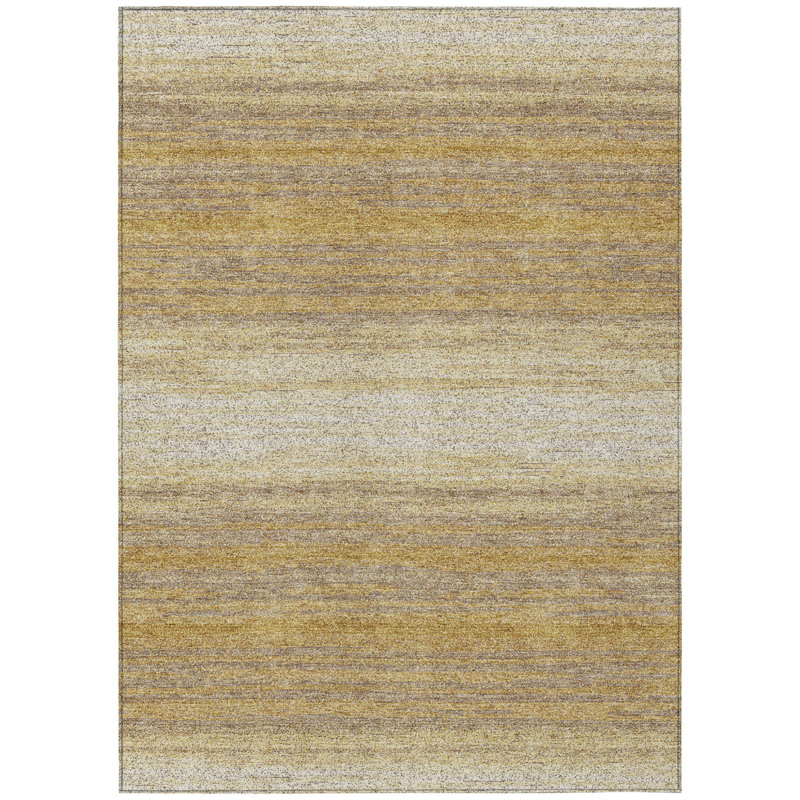 3' X 5' Gold And Beige Striped Washable Indoor Outdoor Area Rug