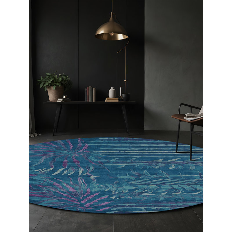 Machine Washable Blue Area Rug, Round 7'
