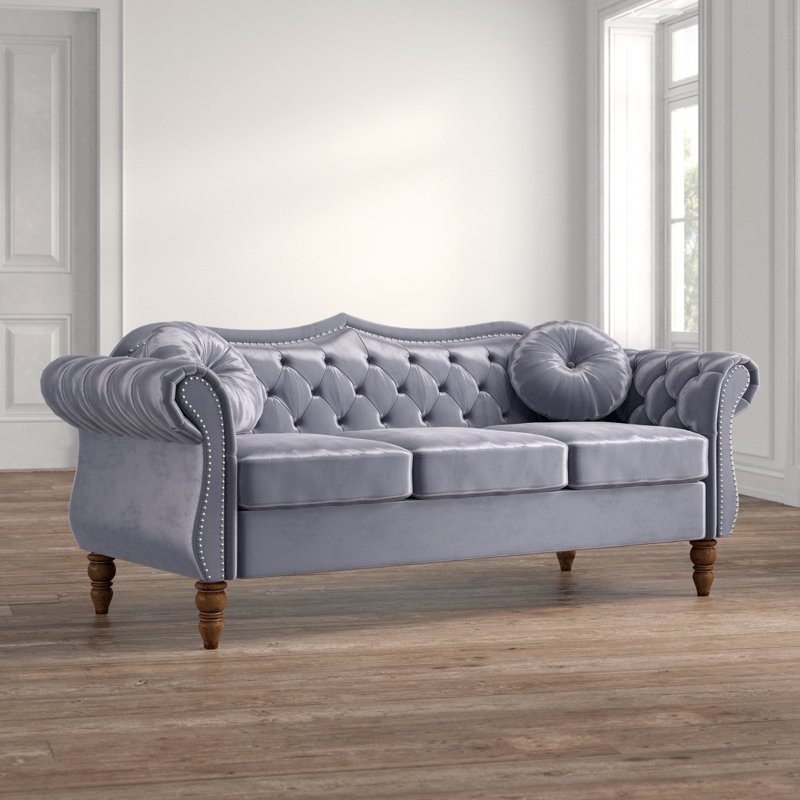 Evianna 79.5'' Velvet Sofa, Gray, 34'' H X 79.5'' W X 34'' D