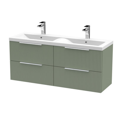 Fluted 383mm Double Bathroom Vanity with Drop In Vitreous China Basin