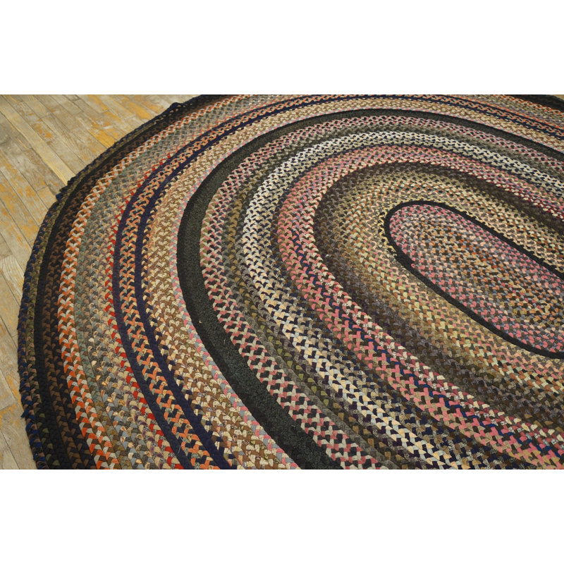 1935 American Usa Wool Antique Braided Multicolor Jewel Tones Rug