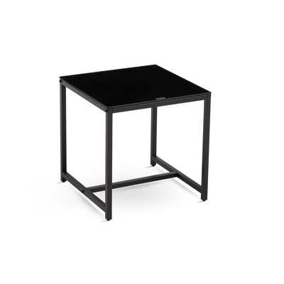 Ensemble de 2 tables de bout modernes en verre noir avec structure en métal, tables de chevet industrielles pour le salon et la chambre à coucher