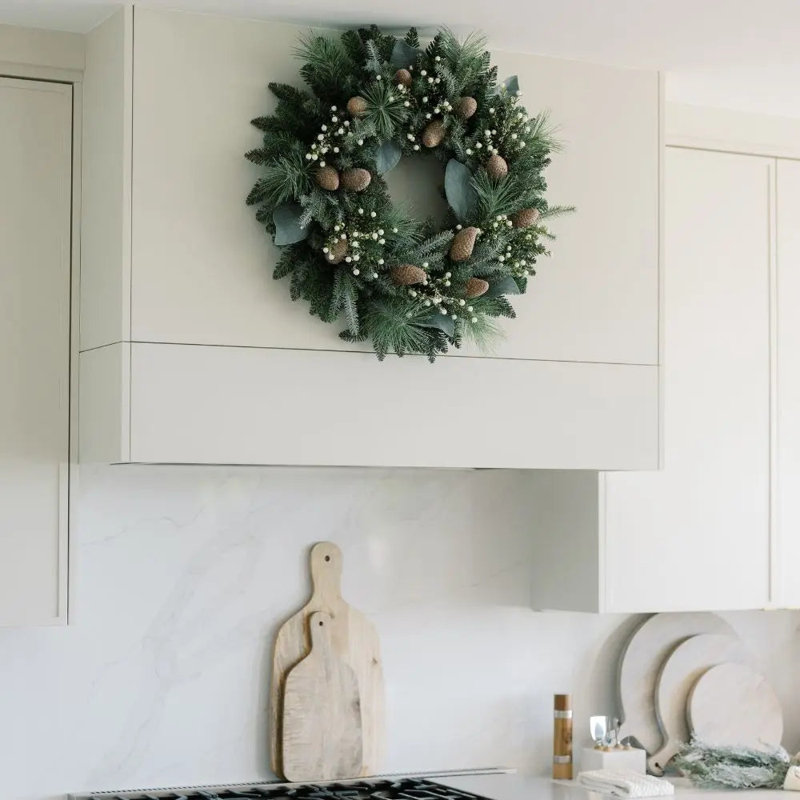 30" Flocked Woodland Pine and Berry Wreath with Pinecones and Frosted Foliage