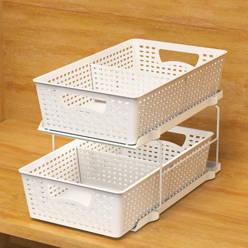 Tiroir de rangement pour salle de bain à 2 niveaux avec tiroir coulissant / rangement sous l'évier, blanc