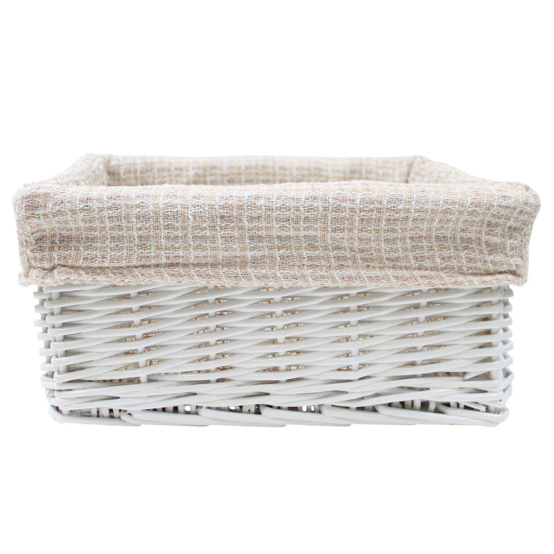 White Wicker Storage Basket with Waffle Lining, 15cm H x 30cm W x 22cm D